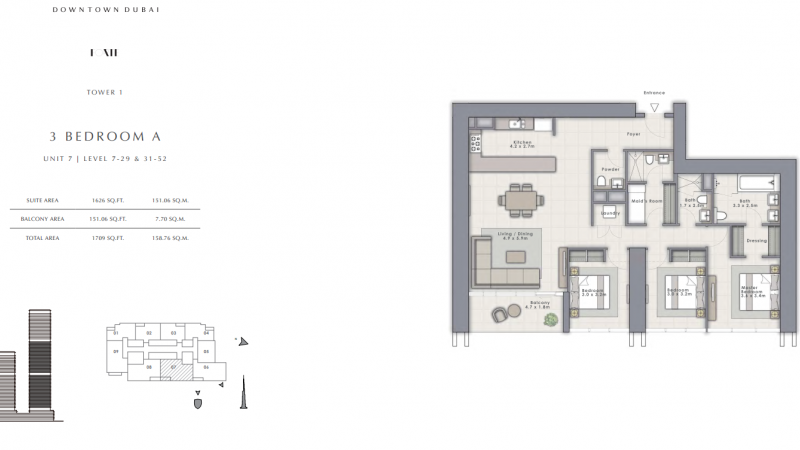 новая, квартира, 3 спальни, Forte, Дубай Даунтаун, Dubai Downtown, Дубай, ОАЭ, купить