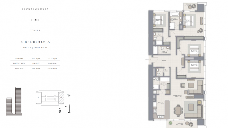 новая, квартира, 4 спальни, Forte, Дубай Даунтаун, Dubai Downtown, Дубай, ОАЭ, купить